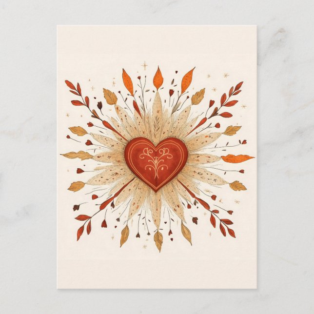 Boho Autumnal Heart Illustration Vykort (Framsida)