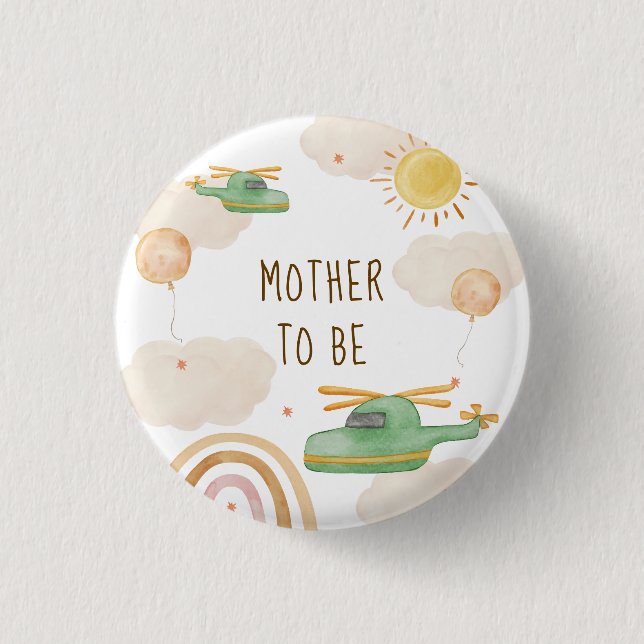 Boho-äventyrshelikopter blivande mamma baby shower knapp (Framsida)