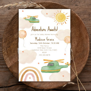 Boho-äventyrshelikopter Flygplans Baby Shower Inbjudningar