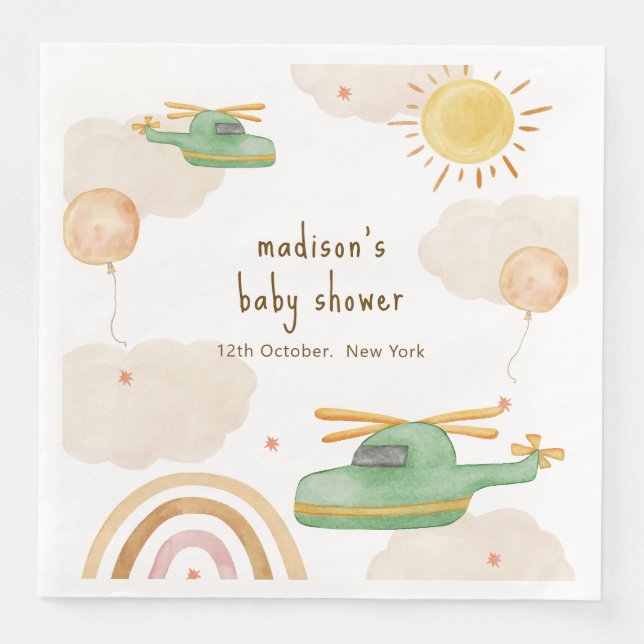 Boho-äventyrshelikopter Flygplans Baby Shower Pappersservett (Framsida)