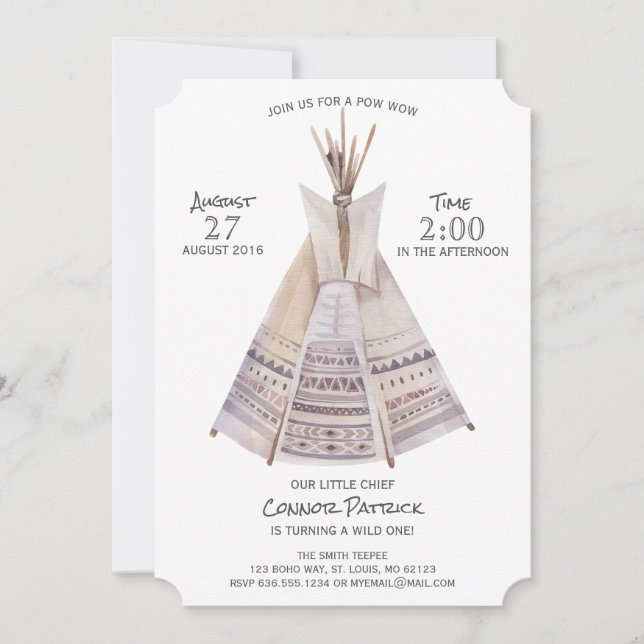 Boho Aztec Teepee First Birthday Inbjudningar (Framsida)