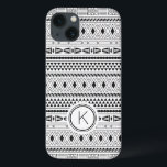 Boho Aztec Tribal Mönster<br><div class="desc">En svart och vit modern stamhöna rand mönster dekorerar detta iphone case. Anpassa den med ditt monogram. Designad av Blackberry Boulevard.</div>