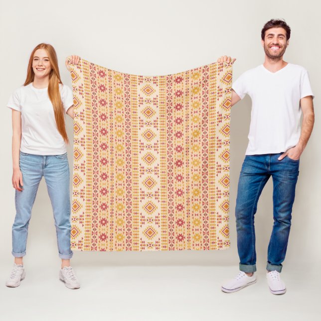 Boho Aztec Tribal Mudcloth på Rosa  + Orange Fleecefilt (På plats)