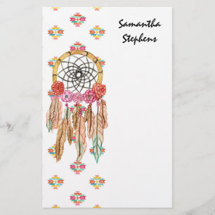 Boho Aztec vattenfärgindian Dreamcatcher Brevpapper