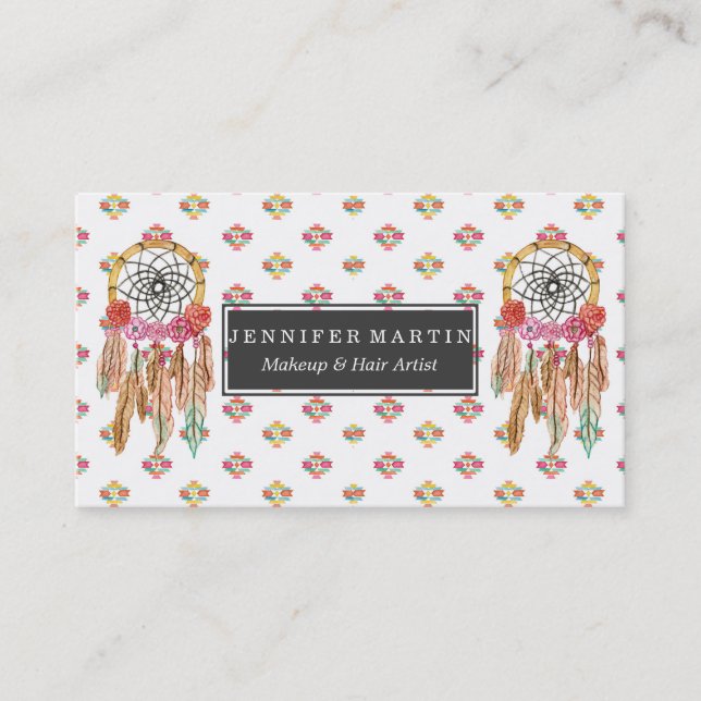 Boho Aztec vattenfärgindian Dreamcatcher Visitkort (Framsida)