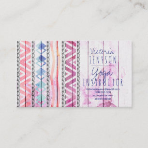 Boho aztec wood Vattencolor yoga-instruktör Visitkort