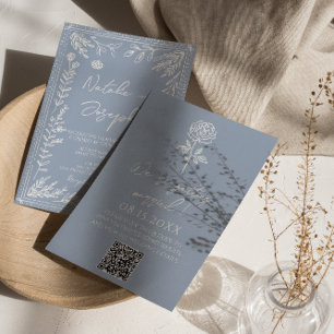 Boho Azure Blå Blommig Botanisk QR-kod Bröllop Inbjudningar