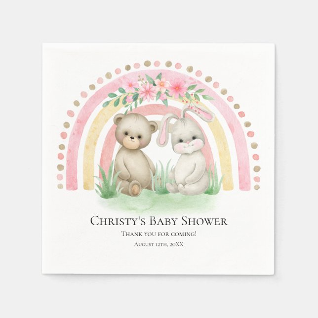 BOHO Baby Bear Rainbow Girl | Barnskötare Napkins Pappersservett (Framsidan)