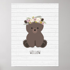 Boho Baby Bear Wood Personlig Nursery Artwork Poster