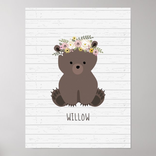 Boho Baby Bear Wood Personlig Nursery Artwork Poster (Framsidan)