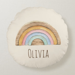 Boho baby Beige Watercolor Leksaker Round Pillow Rund Kudde