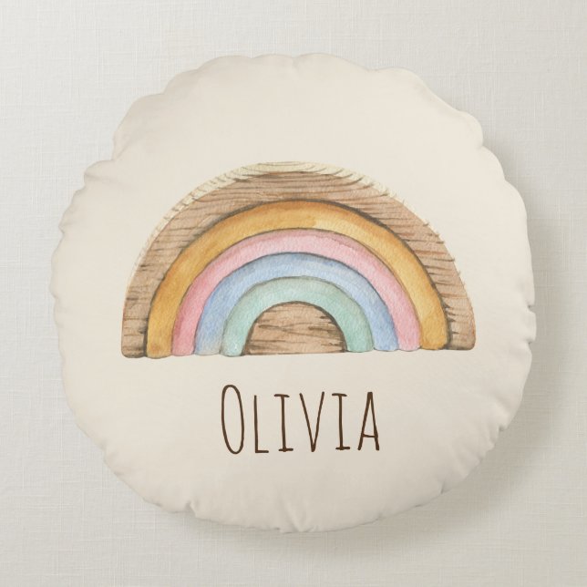 Boho baby Beige Watercolor Leksaker Round Pillow Rund Kudde (Framsidan)