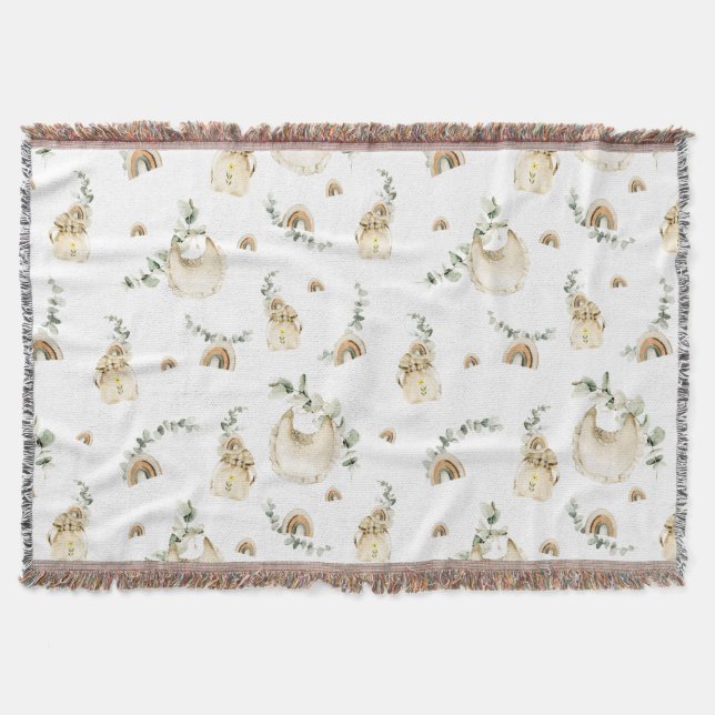 Boho Baby Bibs Rainbows Botanical Grey Mönster Filt (Framsidan)