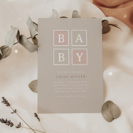 Boho Baby blockerar Dusty Rosa Modern Baby Shower  Inbjudningar
