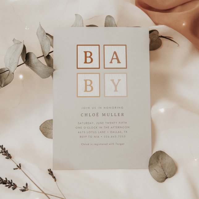Boho Baby blockerar enkel modern Terracotta | Inbjudningar (Skapare uppladdad)