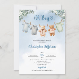 Boho Baby blue kläder Eucalyptus Baby Shower Boy Inbjudningar