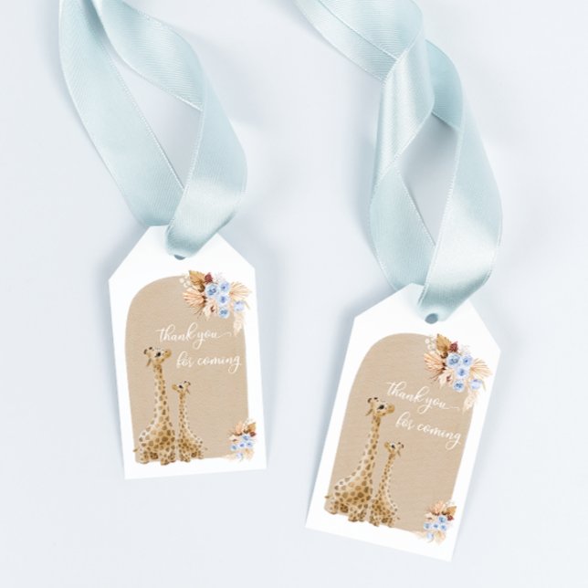 Boho Baby blue Pampas Grass Giraffe Tack Presentetikett (Skapare uppladdad)