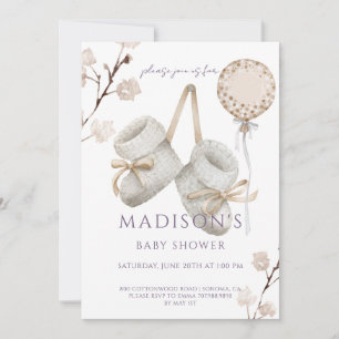 Boho Baby Booty Mute Cream White Baby Shower Inbjudningar