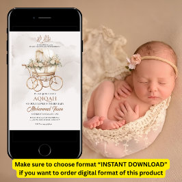 Boho Baby Carriage Aqiqah Unisex Muslim Newborn Inbjudningar
