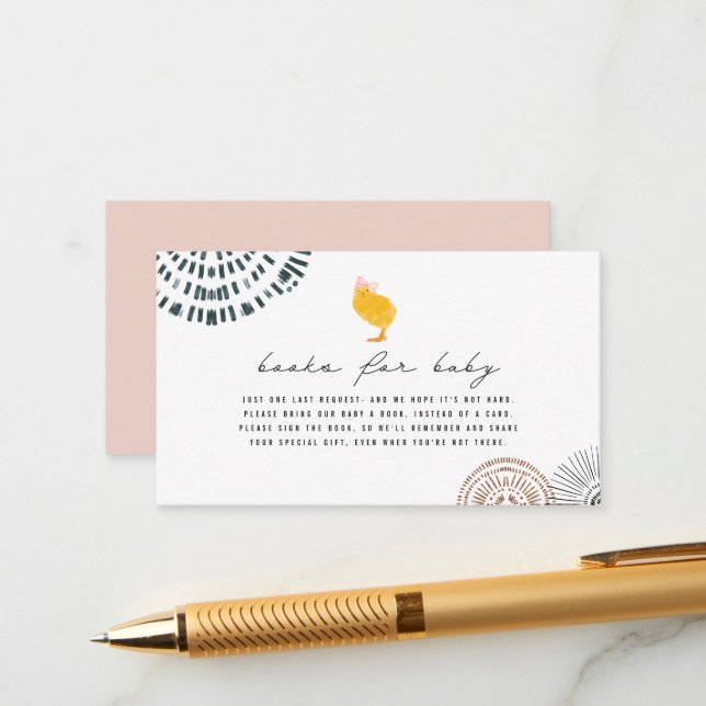 Boho Baby Chick Rosa Bok Request Baby Shower Tilläggskort (Fram/Back In Situ)