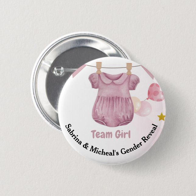 Boho Baby Clotheline Gender Reveal Team Girl Knapp (Framsida & baksida)