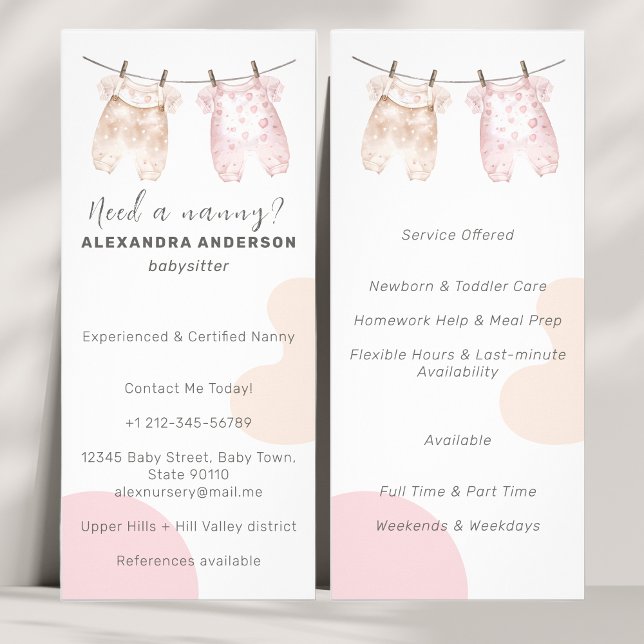 Boho Baby Clothing Watercolor Babyvbarnvakt Reklamkort (Boho Baby Clothing Watercolor Babysitter Rack Card)