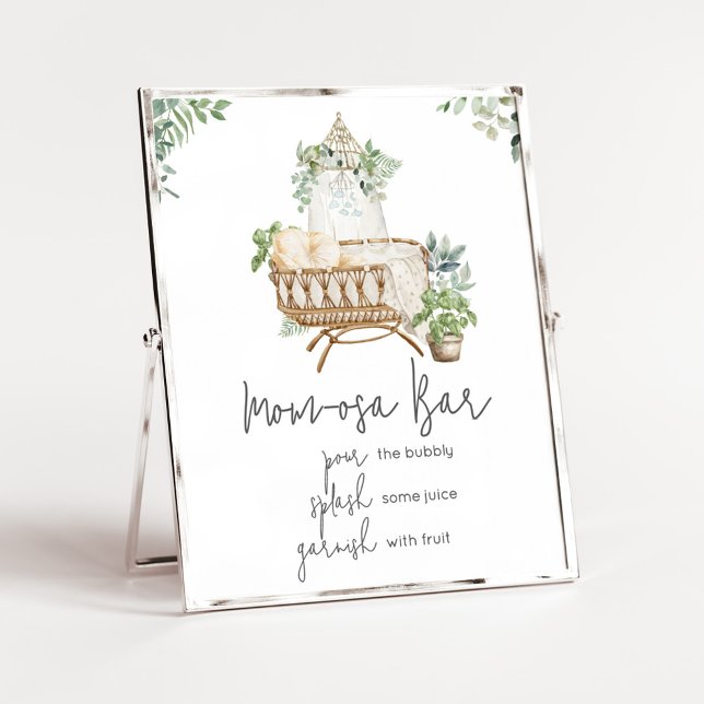 Boho Baby Crib Baby Shower Mamma Osa Pub Poster (Baby Crib Boho Baby Shower Mom Osa Bar Sign)