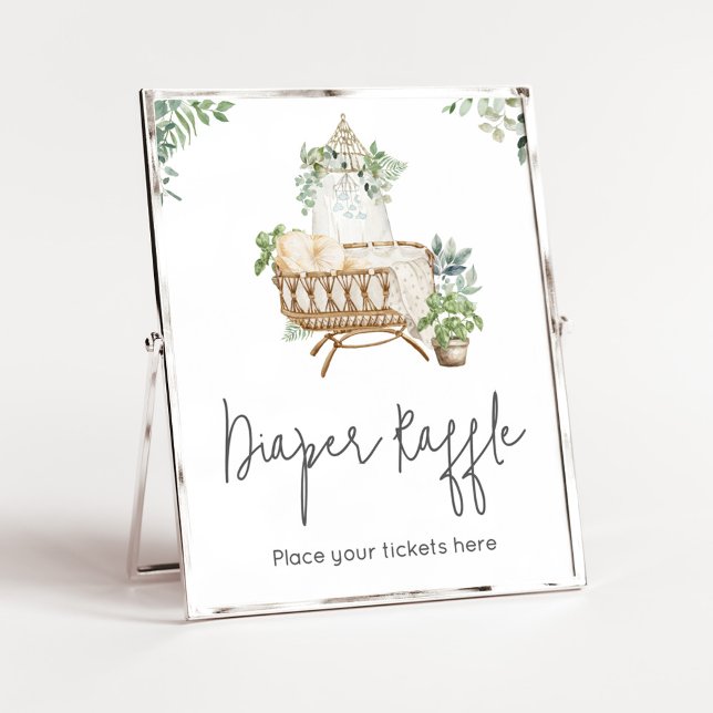 Boho Baby Crib Baby Shower Raffle Poster (Baby Crib Boho Baby Shower Diaper Raffle Sign)