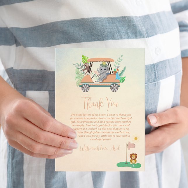 Boho Baby Elefant, Apa, Lejon Golf Babyfirande Tack Kort (Skapare uppladdad)