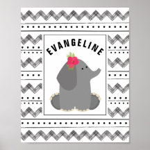 Boho Baby Elephant Blommigt Black + White Nursery