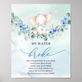 Boho Baby elephant blue blommigt Mitt Vatten Fatti Poster