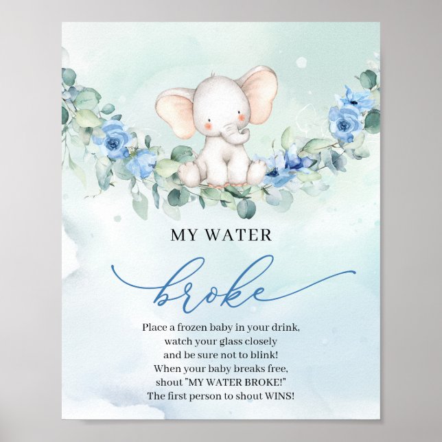 Boho Baby elephant blue blommigt Mitt Vatten Fatti Poster (Framsidan)
