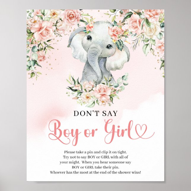 Boho  baby elephant Säg inte BOY eller GIRL Poster (Framsidan)