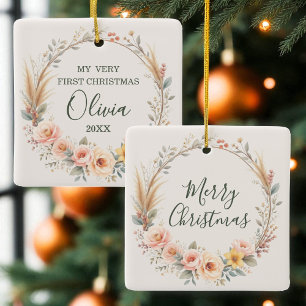 Boho Baby First God jul Wildblomma Julgransprydnad Keramik