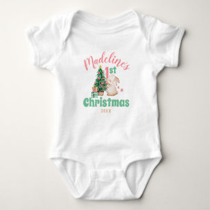 Boho Baby Första jul med Namn Rabbit Träd T Shirt