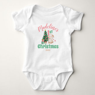 Boho Baby Första jul med Namn Rabbit Träd T Shirt