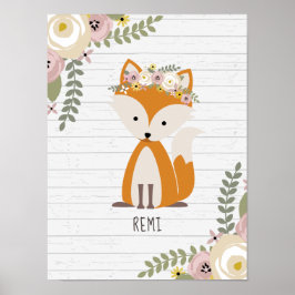 Boho Baby Fox Wood Personlig Nursery Artwork Poster