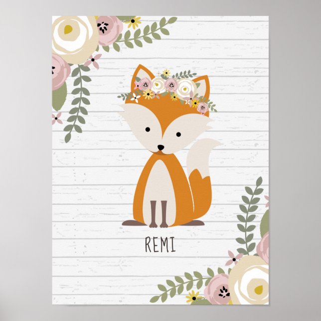 Boho Baby Fox Wood Personlig Nursery Artwork Poster (Framsidan)