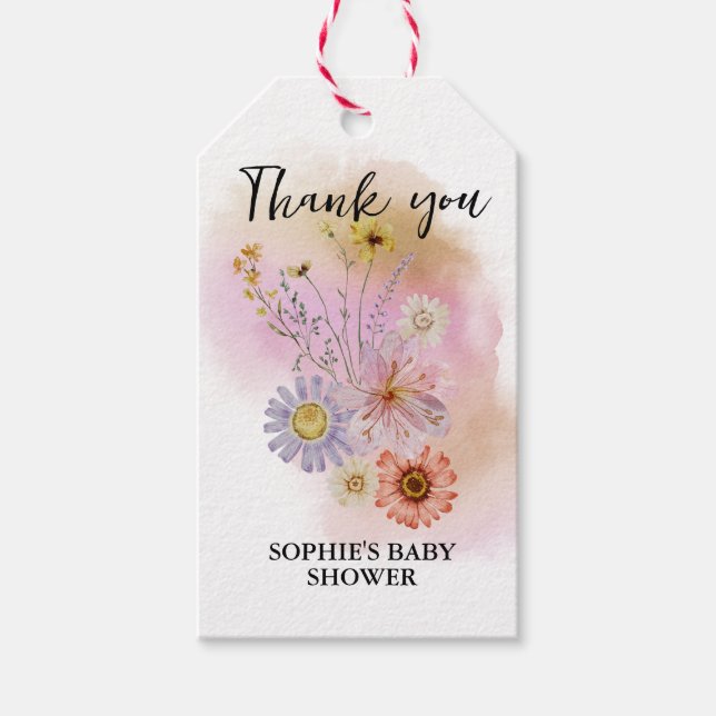 Boho Baby i blom Baby Shower Presentetikett (Framsidan)