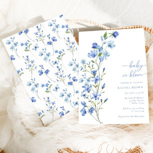 Boho Baby i Blom Blue Wildblomma Baby Shower Inbjudningar