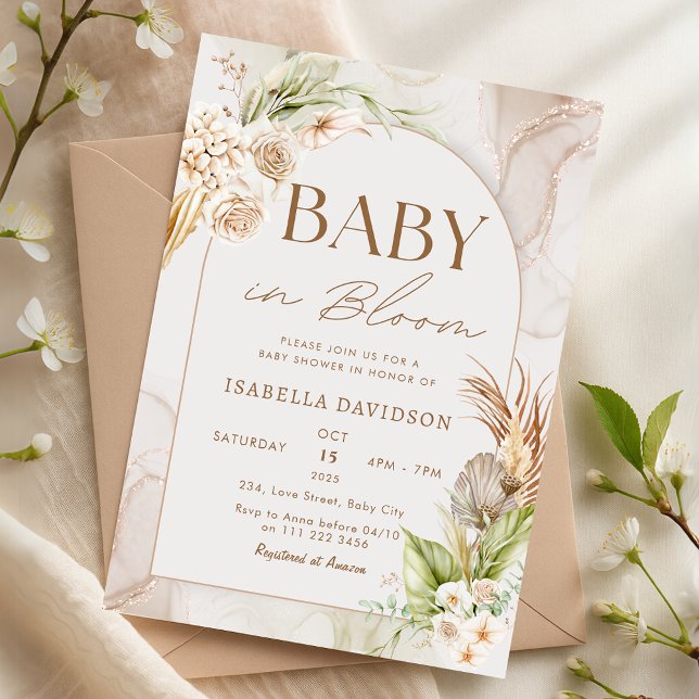 Boho Baby i Blommigten Bloom Baby Shower Pampas Inbjudningar (Boho Baby in Bloom Baby Shower Pampas Floral Invitation)