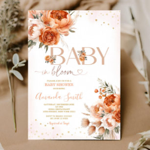 Boho Baby i Blommigten för brinnande Orange, babyk Inbjudningar