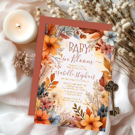 Boho Baby i blomning Höstblommig ram Baby Shower Inbjudningar
