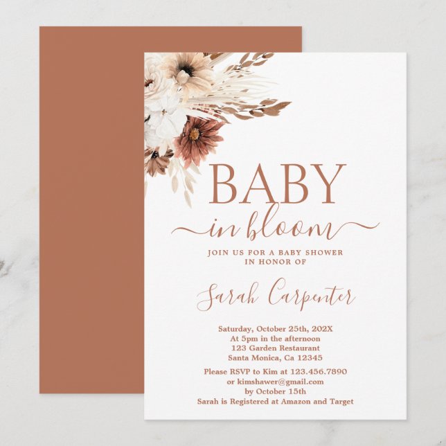 Boho Baby i Bloom Baby Shower Girl-inbjudan Inbjudningar (Fram/baksida)