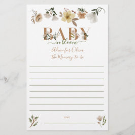 Boho Baby i Bloom Baby Shower Parent Advice Flygblad