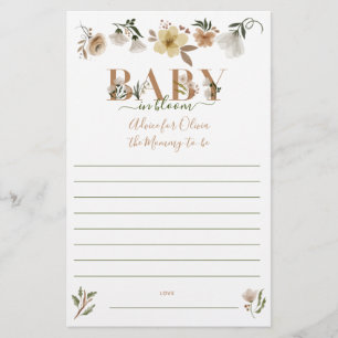 Boho Baby i Bloom Baby Shower Parent Advice Flygblad