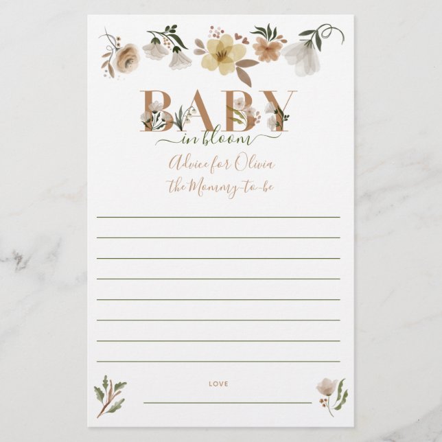 Boho Baby i Bloom Baby Shower Parent Advice Flygblad (Framsidan)