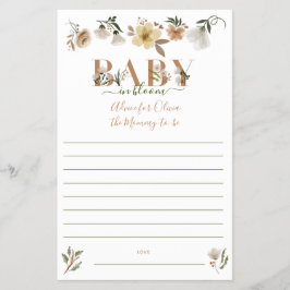 Boho Baby i Bloom Baby Shower Parent Advice Flygblad