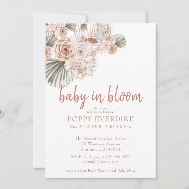 Boho Baby i Bloom Pampas Grass Girl Shower I Inbjudningar (Framsida)