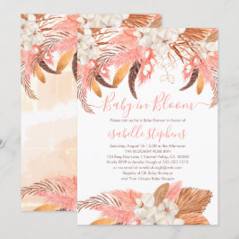 Boho Baby i Bloom Rosa Pampas Grass Baby Shower I Inbjudningar